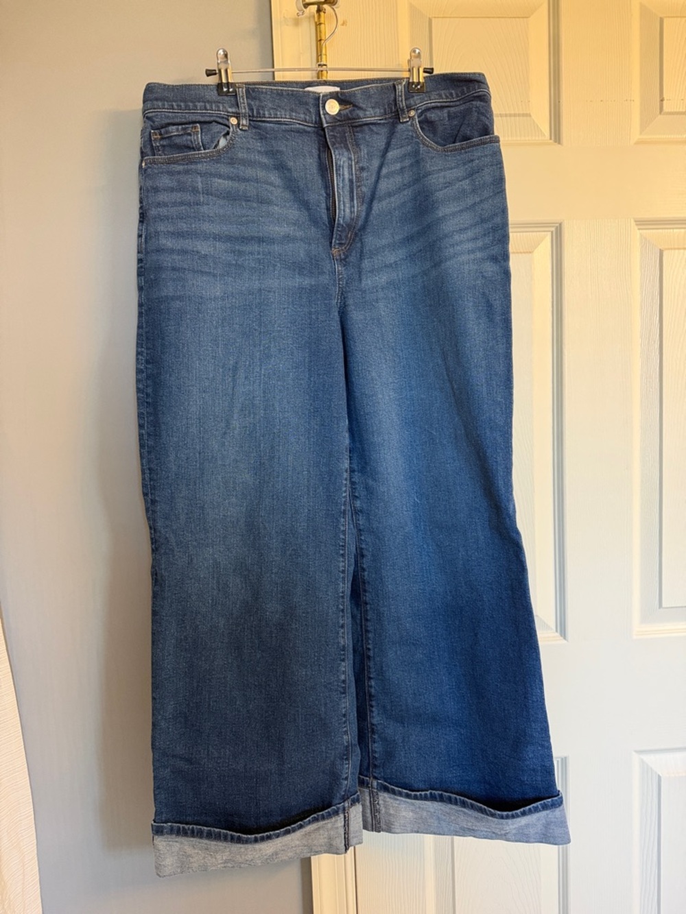 LOFT Medium Blue Wide-Leg Cuffed Jeans